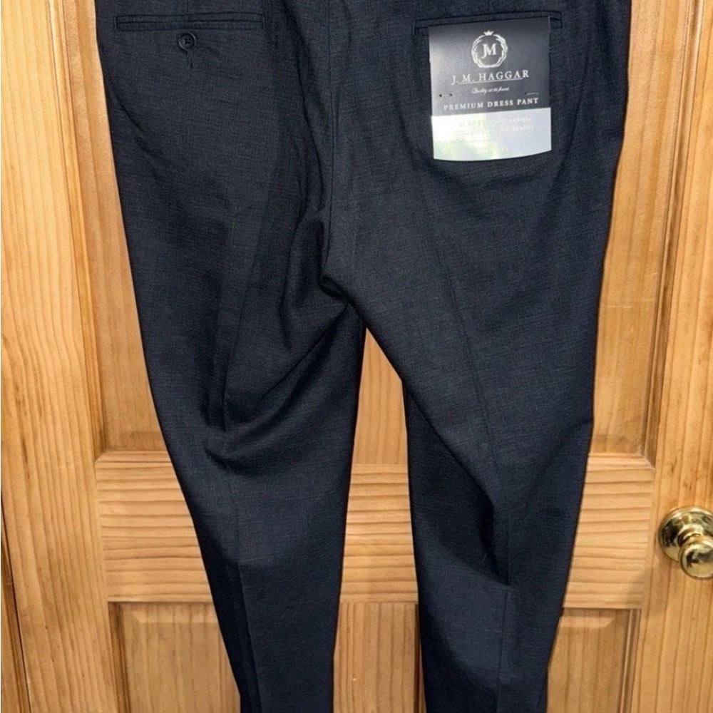 NWT Men’s J.M. Haggar 4-Way Stretch Dress Pants-Grid Charcoal Htr-Slim-36”x30” - Picture 5 of 8